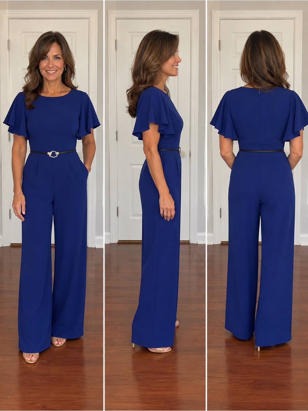 Calvin Klein Women's Royal Blue Flutter-Sleeve Jumpsuit